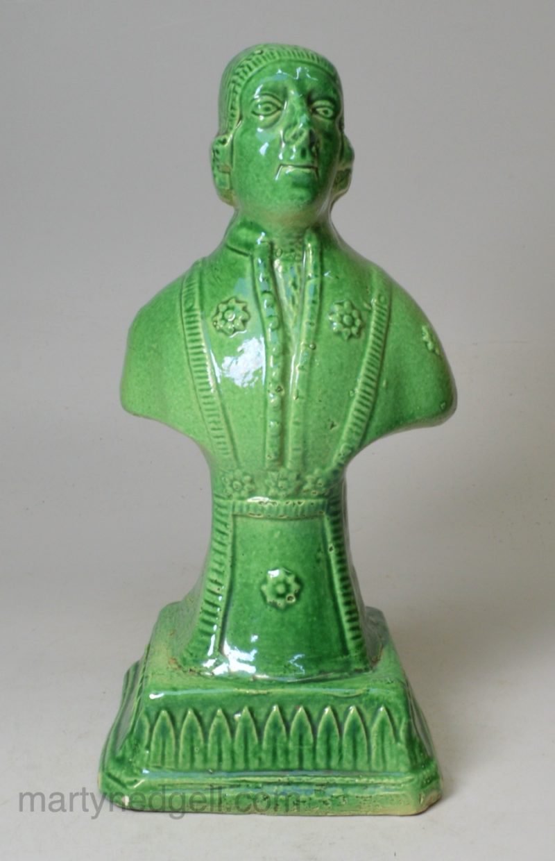 Green glazed creamware bust of King George III, circa 1790