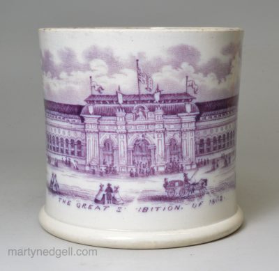 Commemorative pearlware pottery mug for the Great Exhibition of 1862