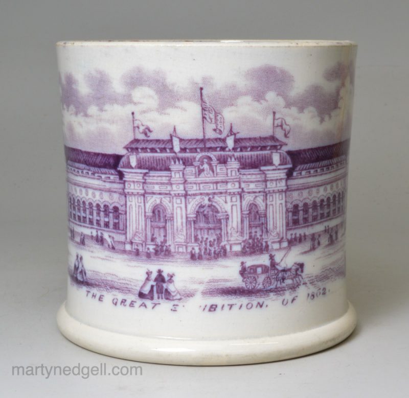 Commemorative pearlware pottery mug for the Great Exhibition of 1862