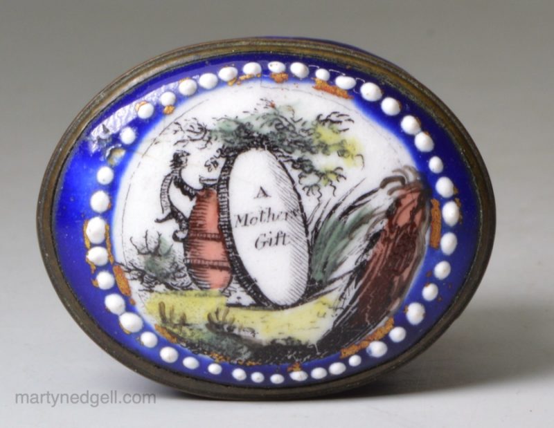 Bilston enamel pill box 'A Mother's Gift', circa 1780