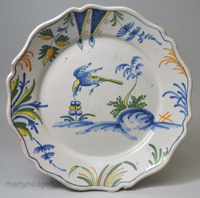 French tin glazed polychrome plate, circa 1780