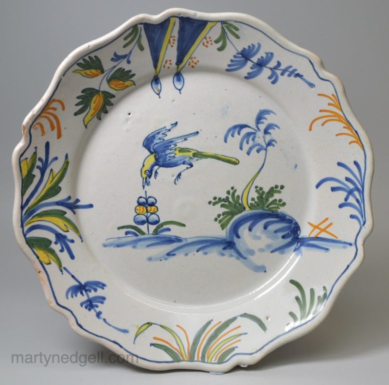 French tin glazed polychrome plate, circa 1780