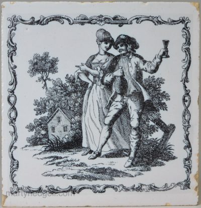 Liverpool delft tile, decorated with a Sadler print originally by John Bowles, circa 1770