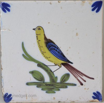 Liverpool delft Fazacerly bird tile, circa 1750
