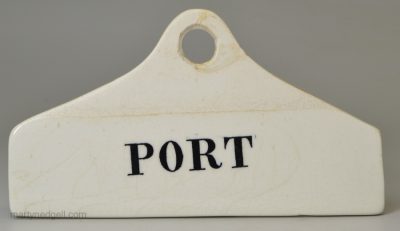 Part glaze terracotta bin label, circa 1850 'PORT'