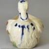 Creamware pottery duck sauce boat decorated with coloured splashes under the glaze, circa 1780
