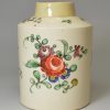 Creamware pottery tea canister decorated with overglaze enamels, circa 1780