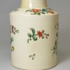 Creamware pottery tea canister decorated with overglaze enamels, circa 1780