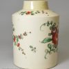 Creamware pottery tea canister decorated with overglaze enamels, circa 1780