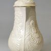 Staffordshire white saltglaze stoneware pectin shell moulded jug and cover, circa 1760