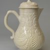 Staffordshire white saltglaze stoneware pectin shell moulded jug and cover, circa 1760