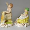 Pair of derby porcelain figures of girls with their pets, circa 1820