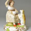 Pair of derby porcelain figures of girls with their pets, circa 1820
