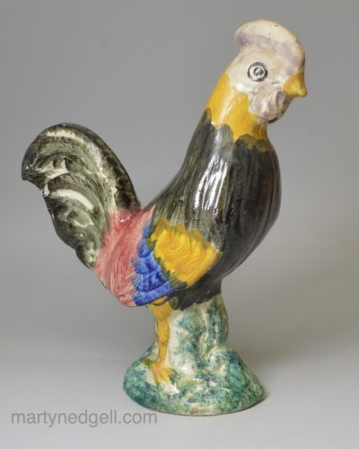 Pearlware pottery model of a cockerel, circa 1820, possibly Scottish or North East
