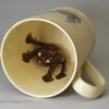 Large creamware pottery frog mug decorated with a print of Nelson' Battle of the Nile, circa 1798, probably North East Pottery