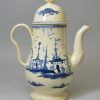 Creamware pottery coffee pot decorated in blue under the glaze, circa 1790