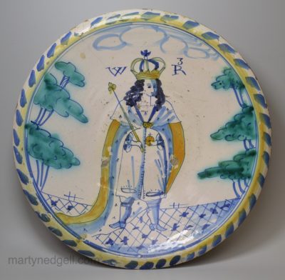 Royal blue dash London delft charger 'William III', circa 1689-1702