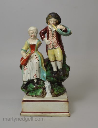 Staffordshire pearlware pottery figure of the musicians, circa 1820