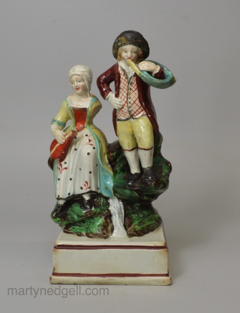 Staffordshire pearlware pottery figure of the musicians, circa 1820