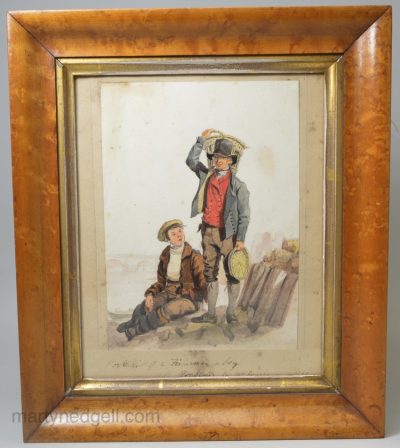 Watercolour 'portrait of a Fisherman & boy at Rochester by Mr. Rogers an artist', circa 1820