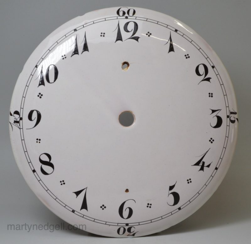 French tin glaze clock face, circa 1780