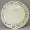 English creamware pottery plate with a pierced border, circa 1780