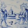 London delft biblical tile, the Temptation in the wilderness, circa 1750
