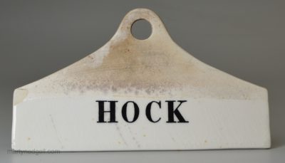 White terracotta part glaze bin label 'HOCK', circa 1850