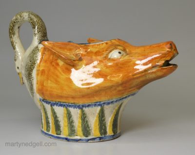 Prattware pottery fox and goose sauce boat, circa 1800