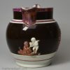 Pearlware pottery jug with pink lustre and brown slip decoration, circa 1820