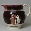 Pearlware pottery jug with pink lustre and brown slip decoration, circa 1820
