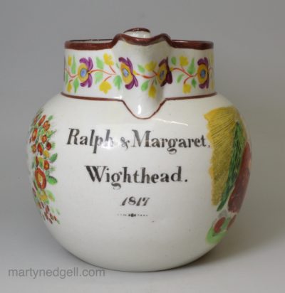 Porcelain jug celebrating the peace after Waterloo in 1817