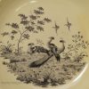 Very large creamware pottery shallow bowl printed with exotic birds, circa 1780 probably Wedgwood
