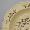 Very large creamware pottery shallow bowl printed with exotic birds, circa 1780 probably Wedgwood