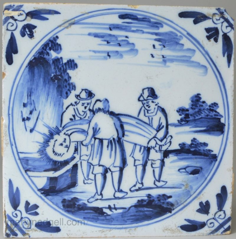 London delft biblical tile, the Entombment, circa 1750