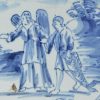 London delft biblical tile, Tobias and the angel, circa 1750