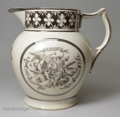 Commemorative pearlware pottery jug Sir Francis Burdett Reform, circa 1832