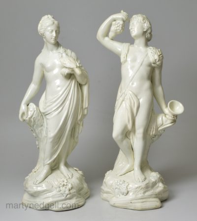 Rare paid of figures Bacchus and Venus by Neale and Co, circa 1780