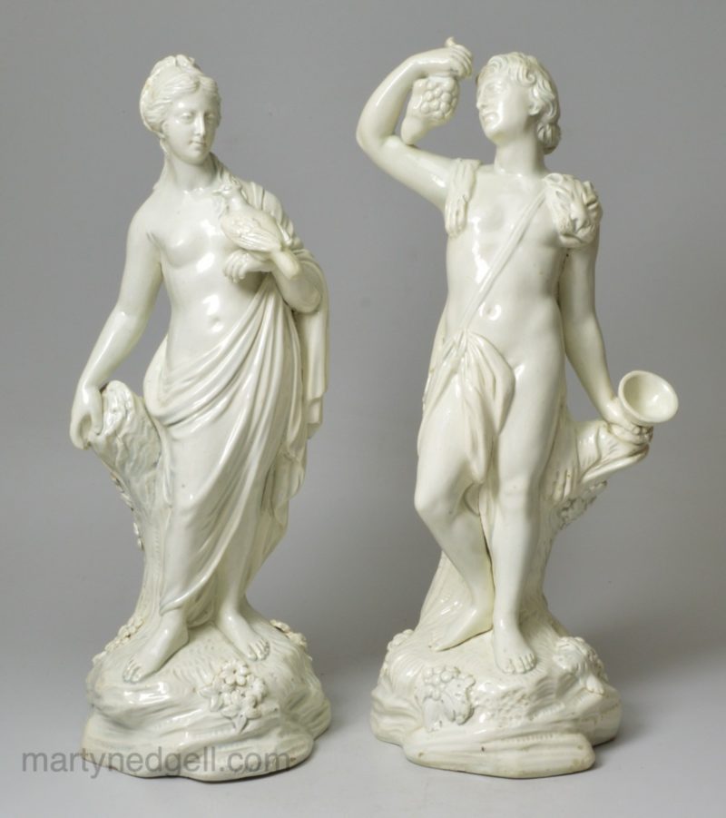 Rare paid of figures Bacchus and Venus by Neale and Co, circa 1780