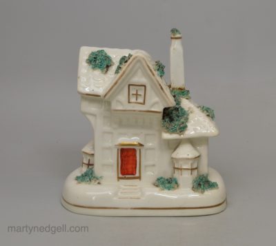 Staffordshire porcelain cottage pastille burner, circa 1840