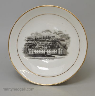 English porcelain saucer decorated with a print of 'ST DAVID'S COLLEGE', circa 1870