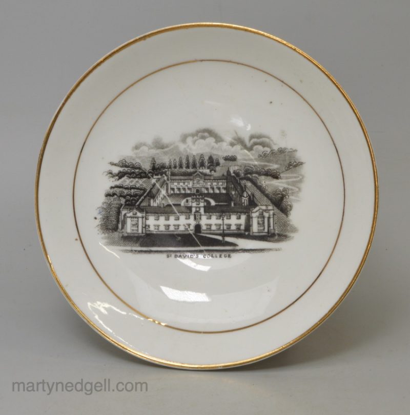 English porcelain saucer decorated with a print of 'ST DAVID'S COLLEGE', circa 1870