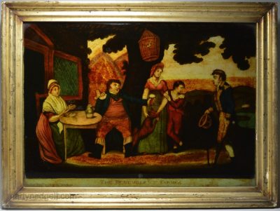 Reverse print on glass 'THE BENEVOLENT FARMER', pub. Sept 3 1807 by HINTON