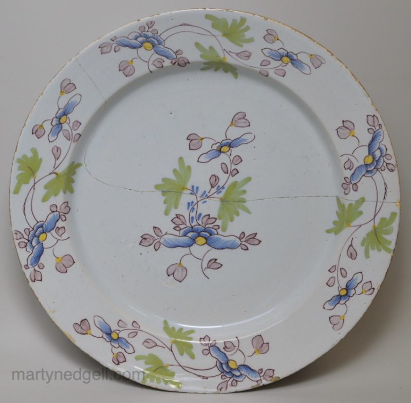 Bristol delft polychrome charger, circa 1750