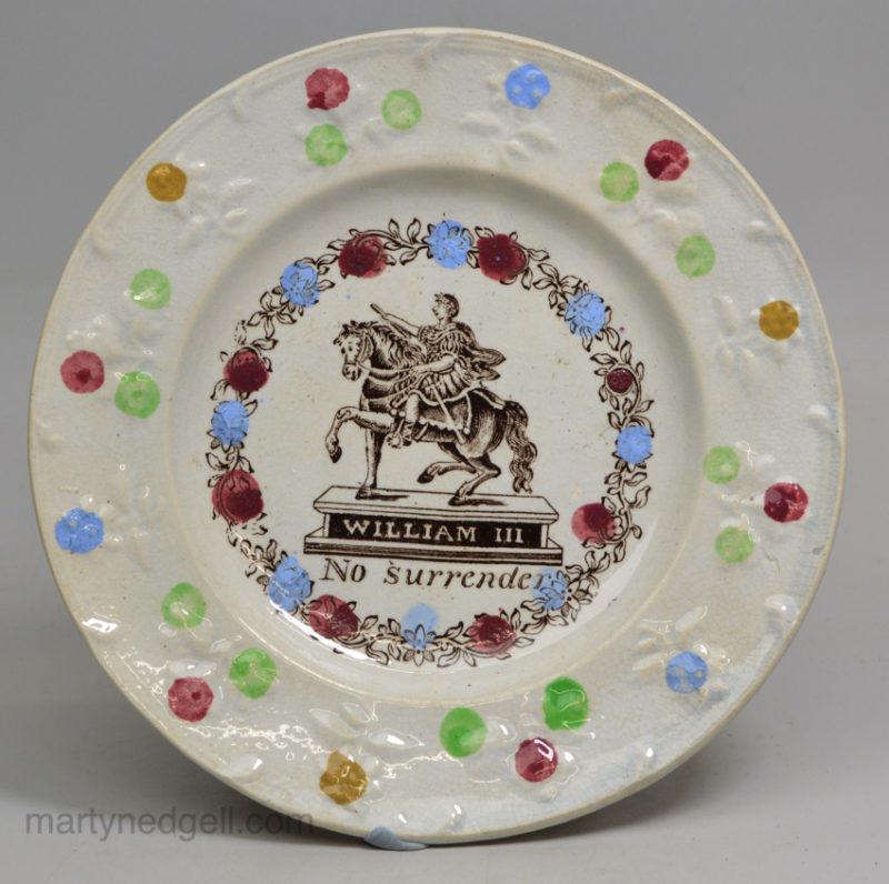 Commemorative pearlware pottery small plate WILLIAM III No Surrender, circa 1830