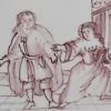 Bristol delft biblical tile, circa 1750, Joseph and Potiphar's wife