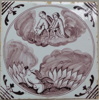 London delft biblical tile, circa 1750, Lazarus in heaven Dives in hell