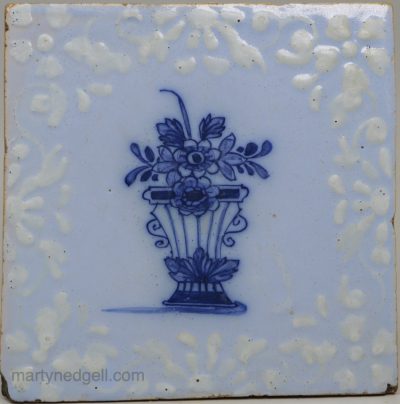 Bristol delft tile decorated with a bianco sopra bianco border, circa 1750