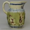 Pearlware pottery jug moulded with the Vicar, Sexton and Clerk decorated with colours under the glaze, circa 1800