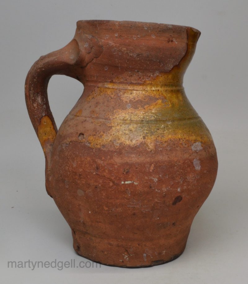 English pottery jug, circa 1600, probably East Anglian